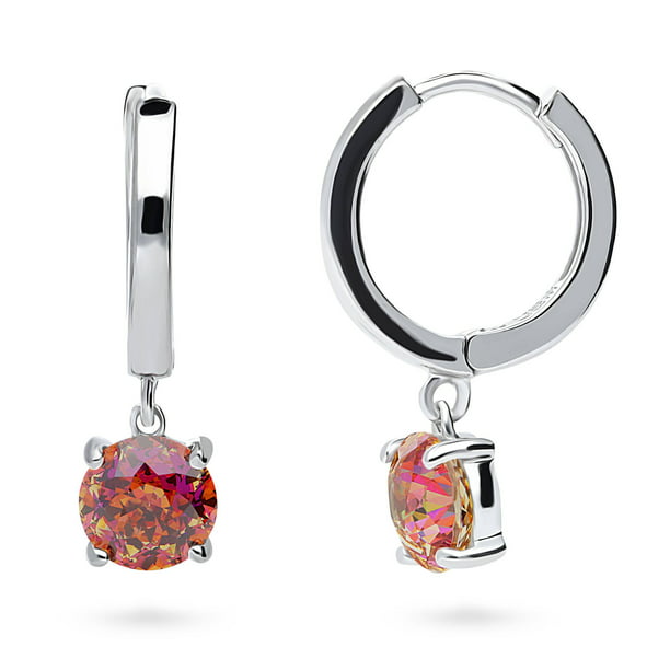 0.5IN Long Sterling Silver Rhodium-plated Pink & Clear Synthetic CZ Post Earrings 